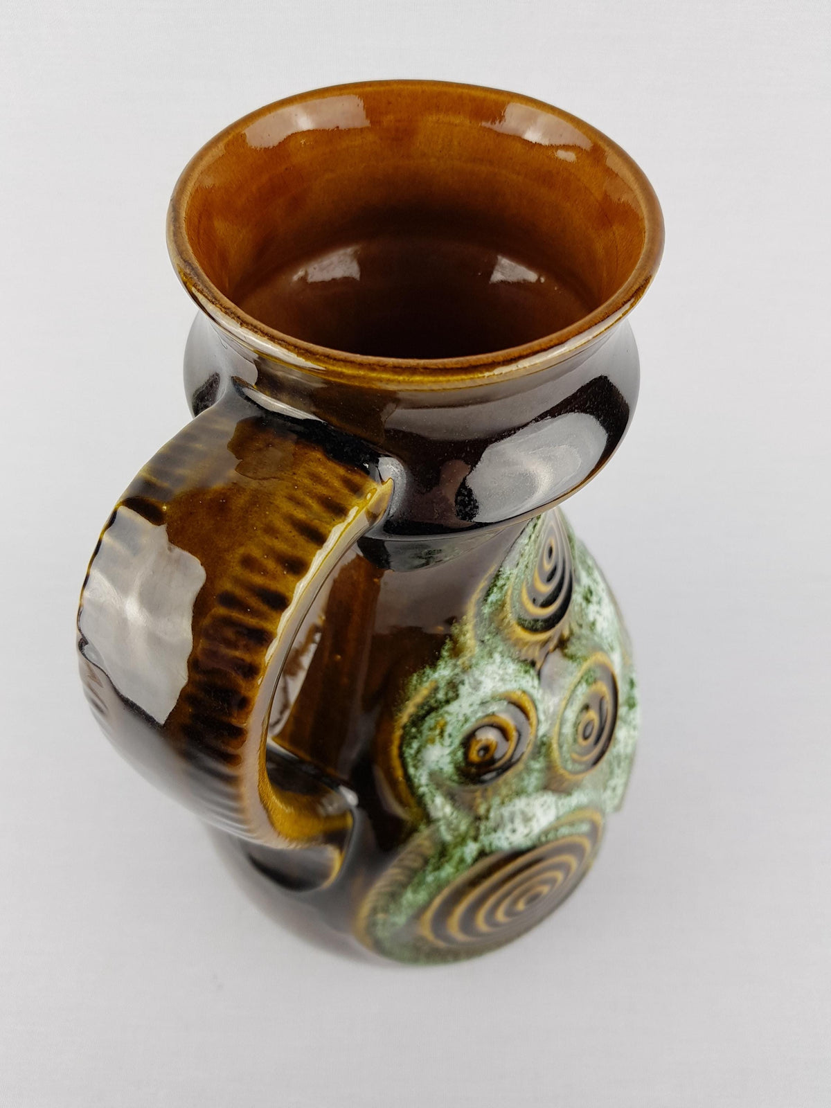 Vintage BAY KERAMIK Dark Green Vase with Swirls 85 30 West German Pottery 60s 70s