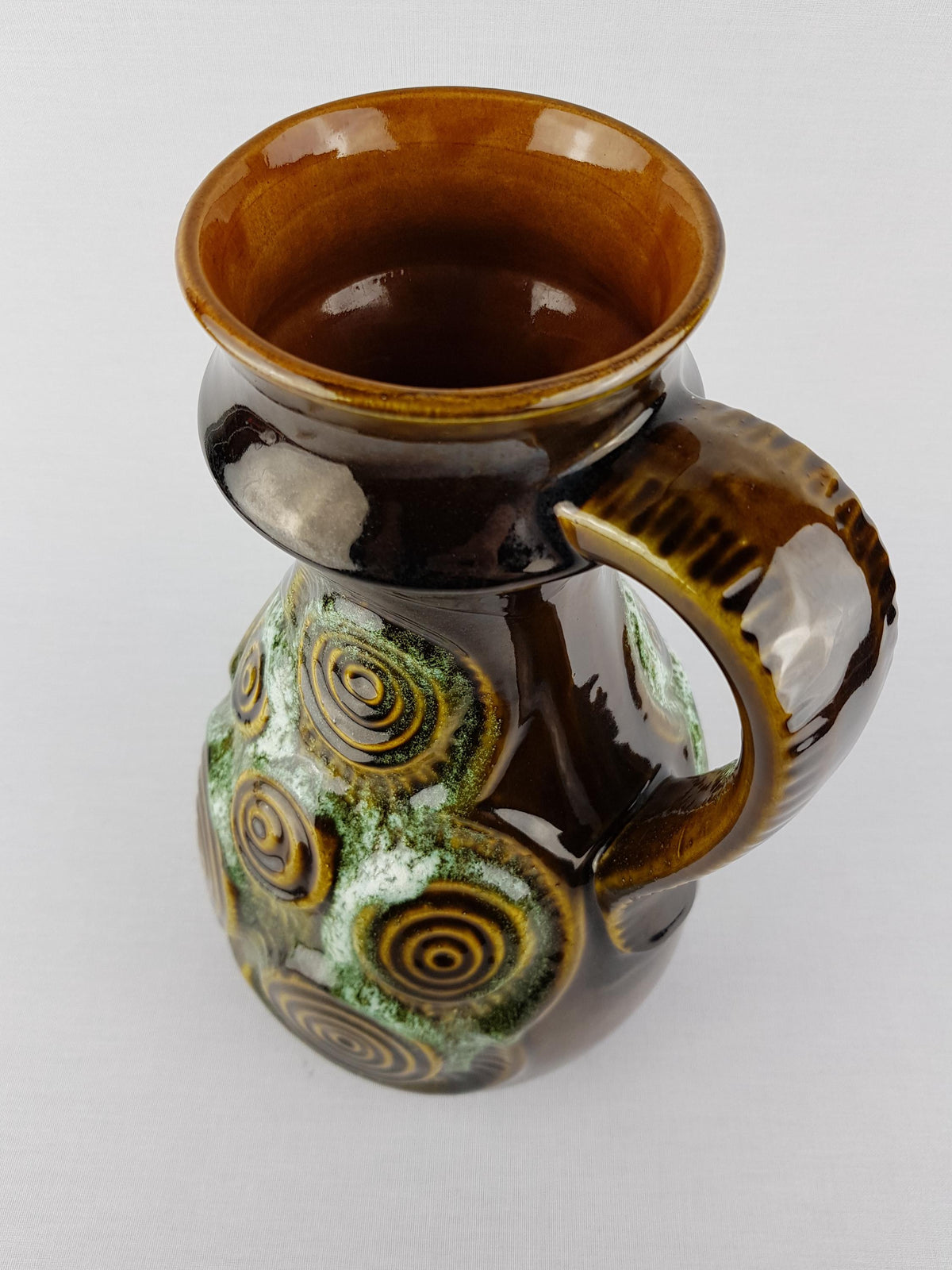 Vintage BAY KERAMIK Dark Green Vase with Swirls 85 30 West German Pottery 60s 70s