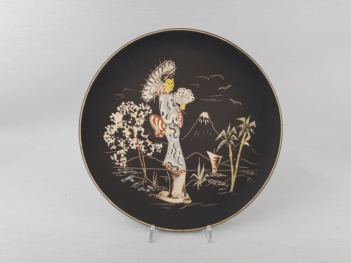 Vintage RUSCHA KERAMIK Wall Plate with China Decor 717 2 West German Pottery 1960s
