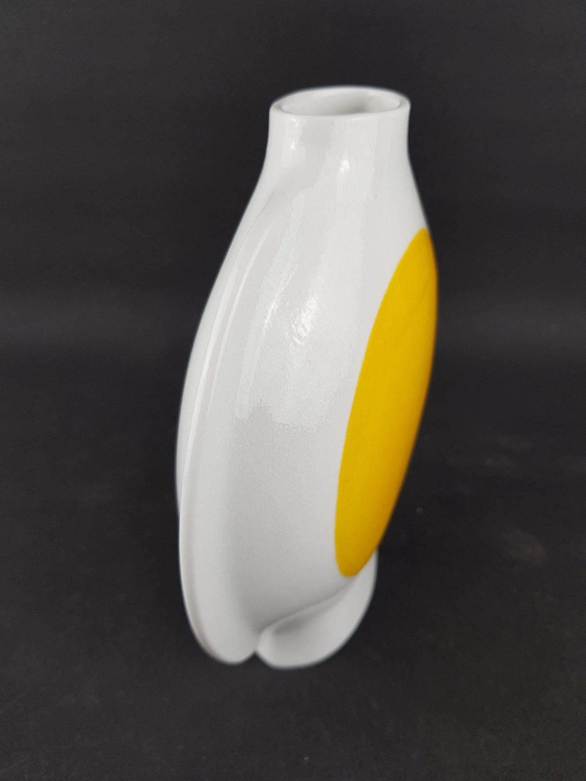 Vintage RÖRSTRAND SWEDEN White and Yellow "Sunburst" Vase by Inger Persson Lunik Series 1960s