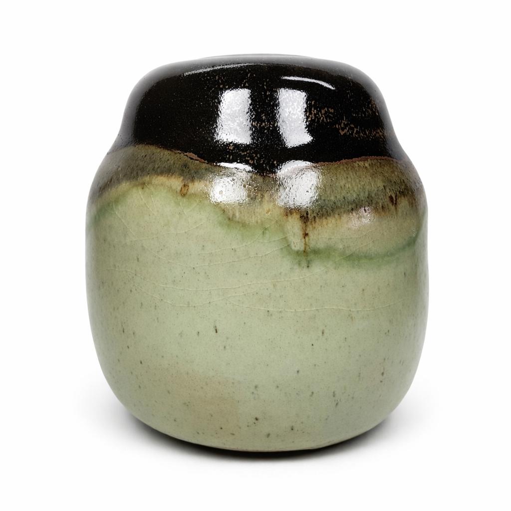 Vintage STUDIO ART POTTERY White and Brown Green Vase – Unknown Designer