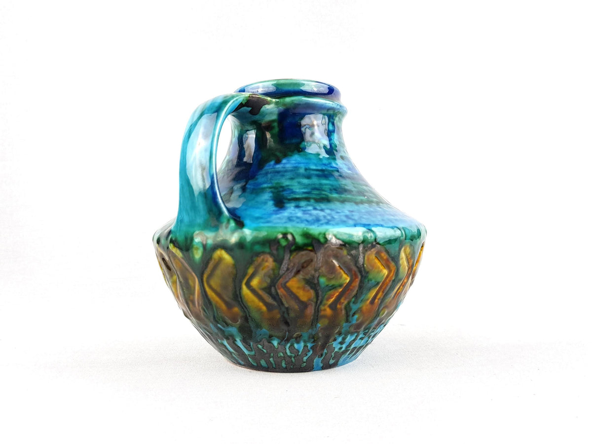 Vintage CARSTENS TÖNNIESHOF KERAMIK Blue and Yellow Vase Reliefserie Keltoi 42-15 West German Pottery 1968s