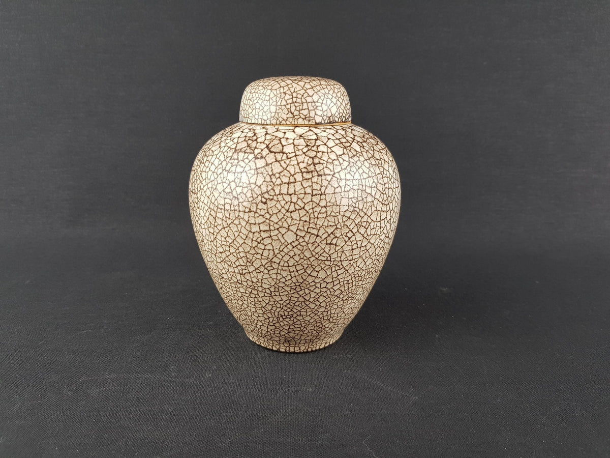 Vintage STUDIO ART POTTERY Brown Ginger Jar with Craquele Glaze West Germany