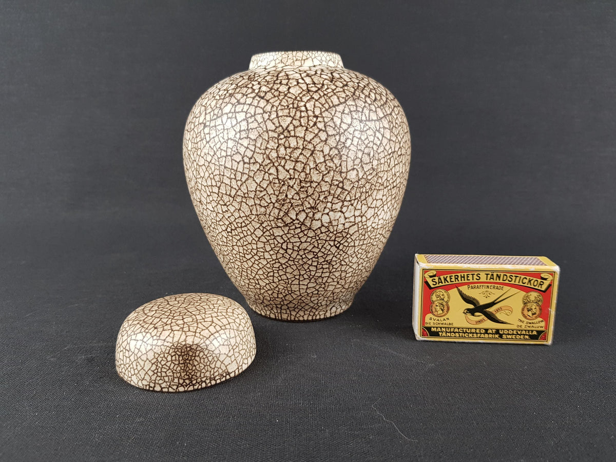 Vintage STUDIO ART POTTERY Brown Ginger Jar with Craquele Glaze West Germany