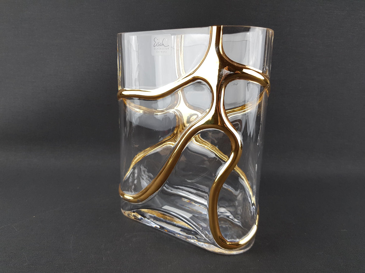 Vintage EISCH GLASHÜTTE Glass Vase Gold Decor West Germany 1960-70s
