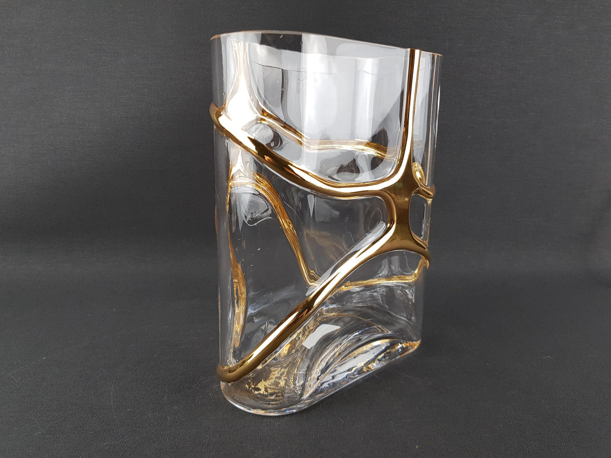 Vintage EISCH GLASHÜTTE Glass Vase Gold Decor West Germany 1960-70s