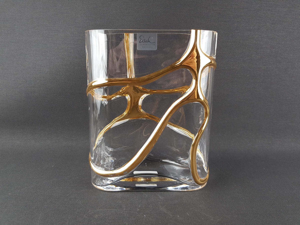 Vintage EISCH GLASHÜTTE Glass Vase Gold Decor West Germany 1960-70s