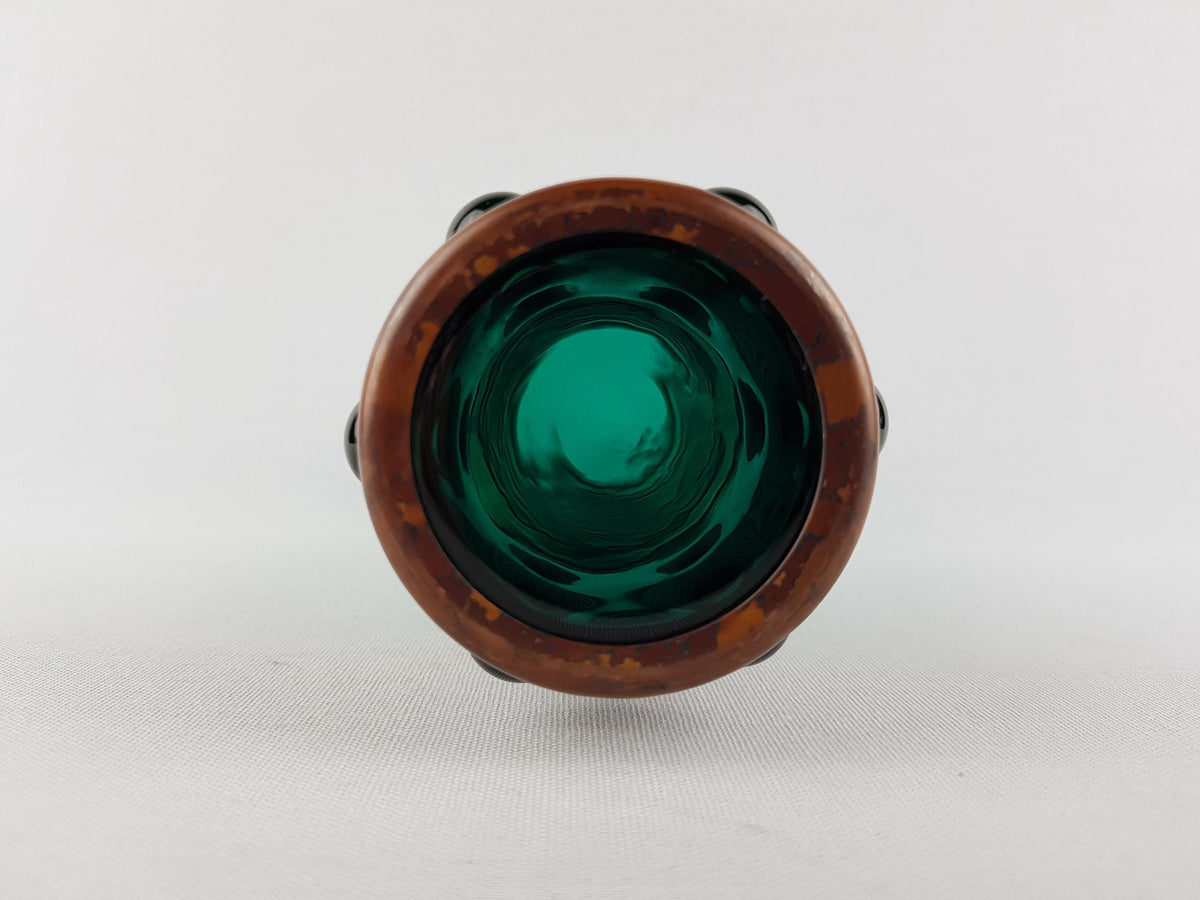Vintage DRIBURG KRISTALL Handled Green Ribbed Vase with Copper Base "Vercuna" Serie by Theodor Hoffmann (teha) 1960's