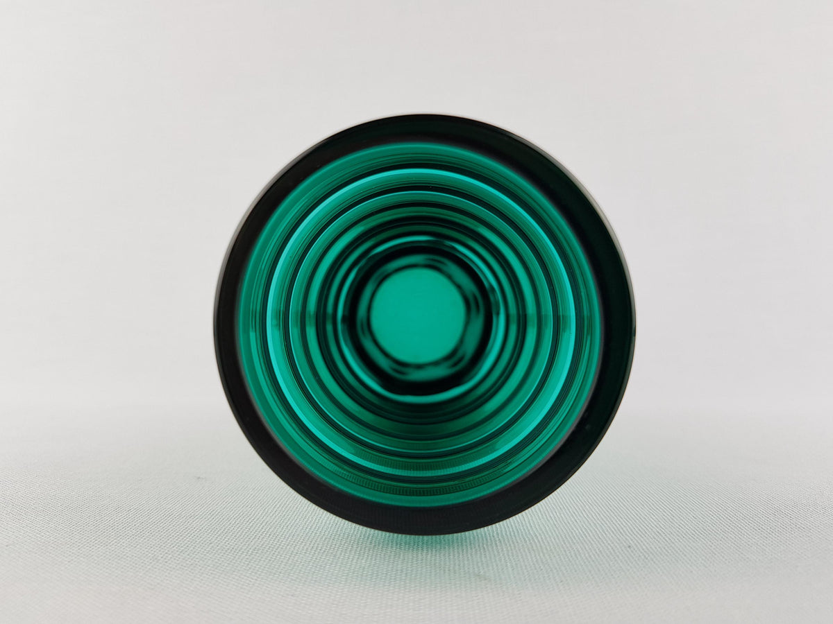 Vintage DRIBURG KRISTALL Handled Green Ribbed Vase with Copper Base "Vercuna" Serie by Theodor Hoffmann (teha) 1960's