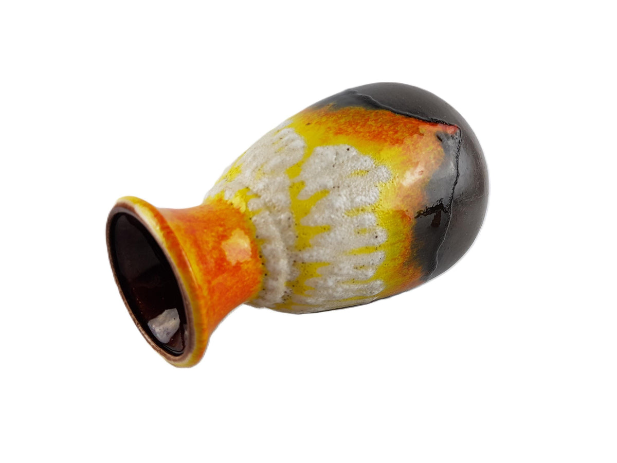 Vintage BAY KERAMIK Brown Vase With Orange and Yellow Lava Decor 66 20 West German Pottery 1960s