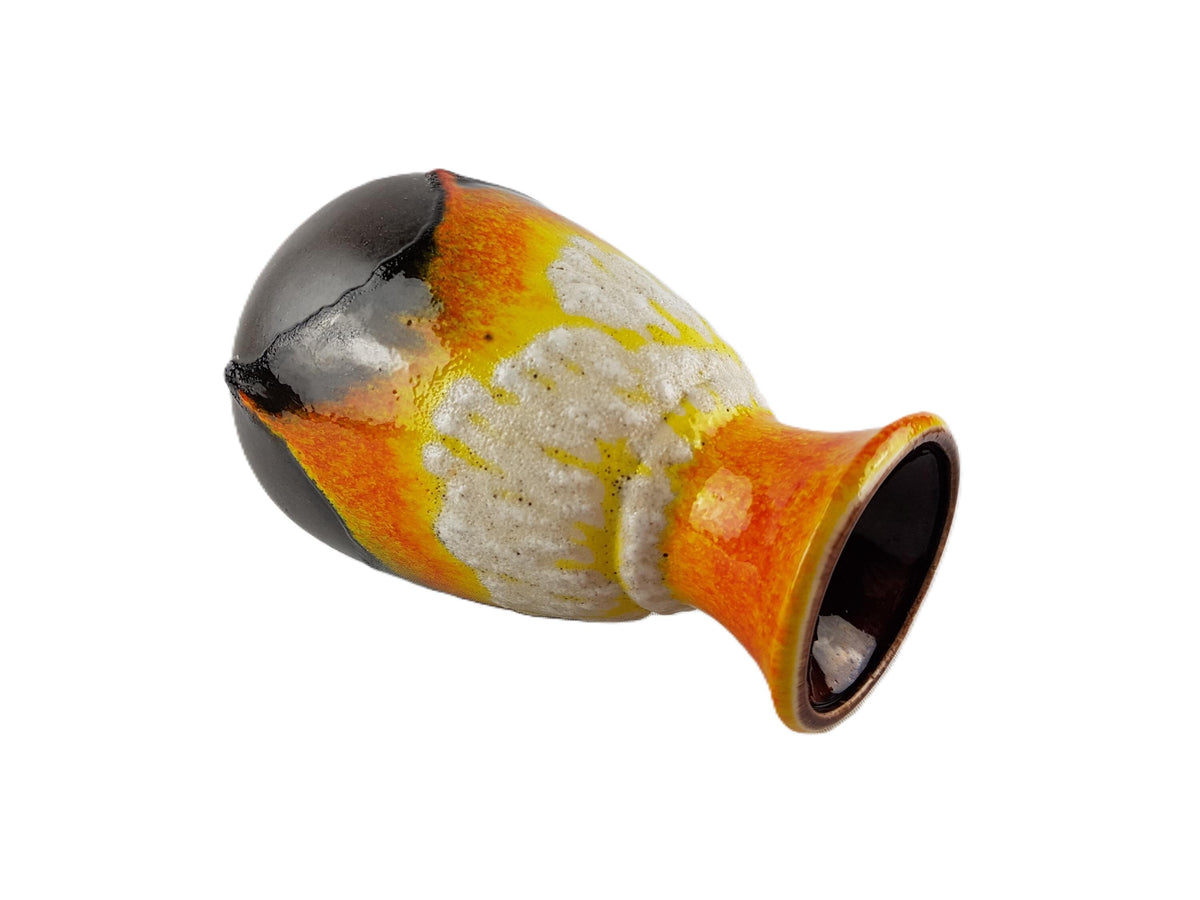 Vintage BAY KERAMIK Brown Vase With Orange and Yellow Lava Decor 66 20 West German Pottery 1960s