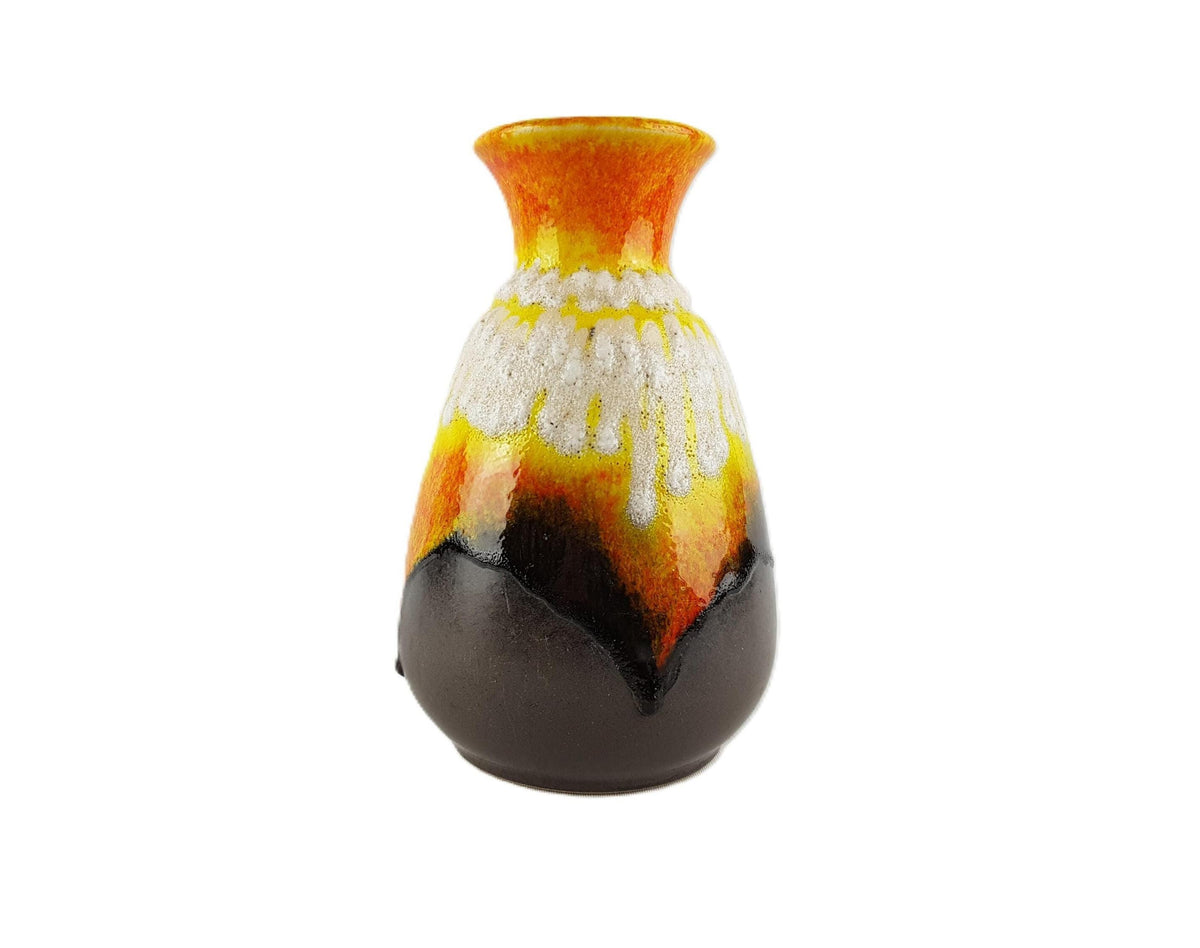 Vintage BAY KERAMIK Brown Vase With Orange and Yellow Lava Decor 66 20 West German Pottery 1960s