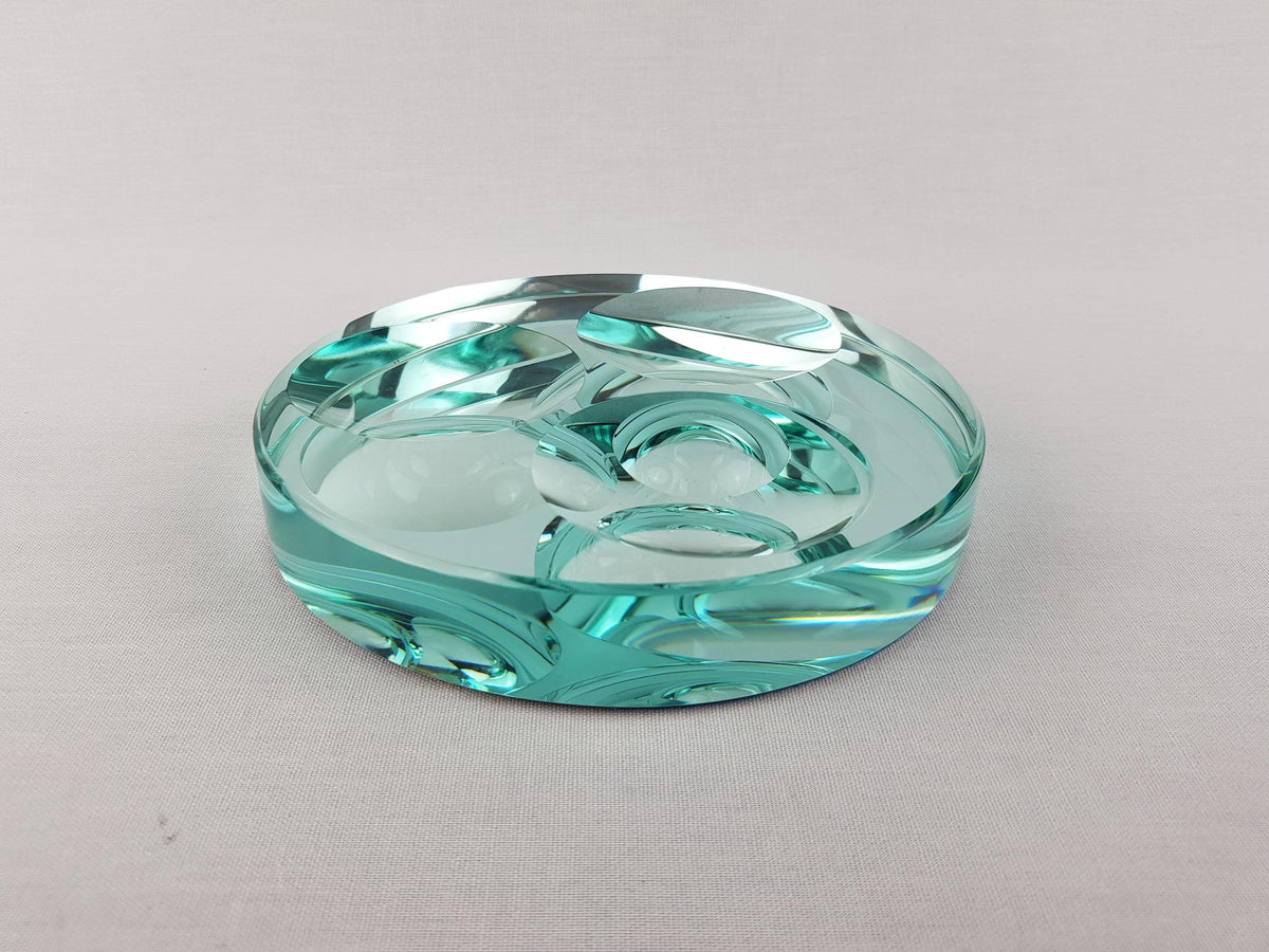 Vintage FONTANA ARTE Turquoise Mirrored Valet Tray by Gallotti and Radice, Italian Design Glass Art ca. 1960