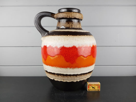 Vintage SCHEURICH KERAMIK Handled Beige, Orange en Brown Vase 486 38 West German Pottery 1970s Fat Lava Era
