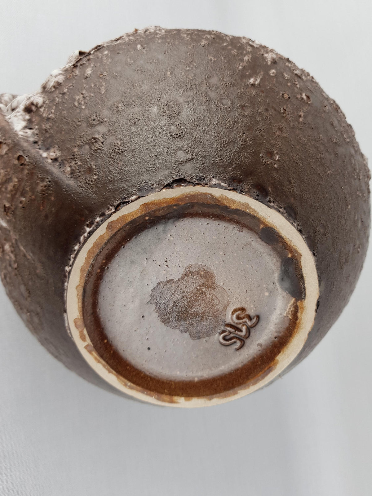 Vintage RUSCHA KERAMIK Brown Vase with White Fat Lava decor 315 West German Pottery 1950s