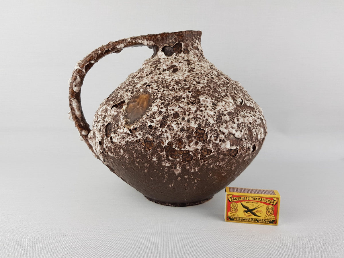 Vintage RUSCHA KERAMIK Brown Vase with White Fat Lava decor 315 West German Pottery 1950s