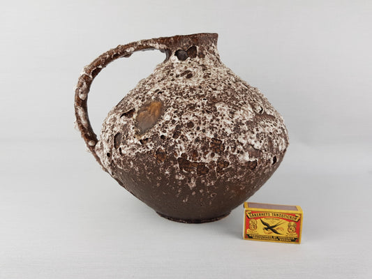 Vintage RUSCHA KERAMIK Brown Vase with White Fat Lava decor 315 West German Pottery 1950s