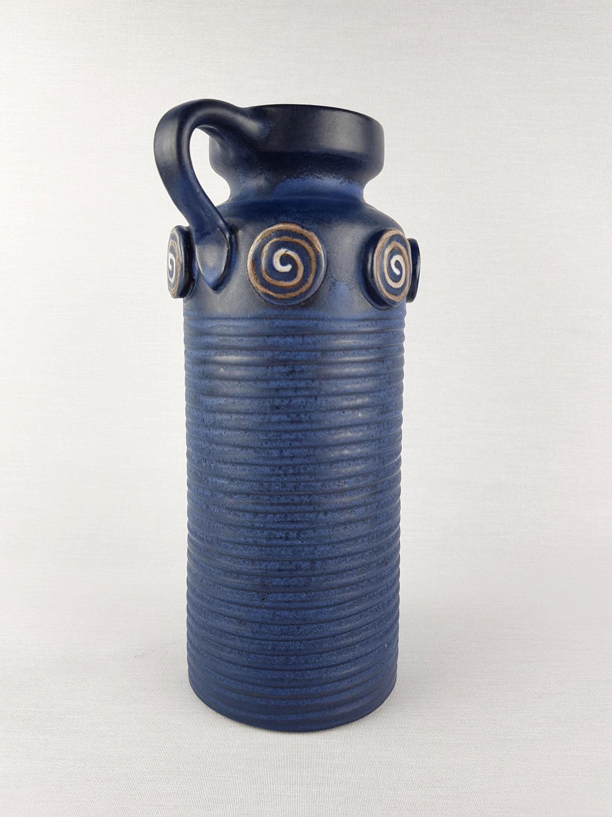 Vintage CERAMANO Blue Jug Vase 86 with Castell Decor West German Pottery 1950s 1960s