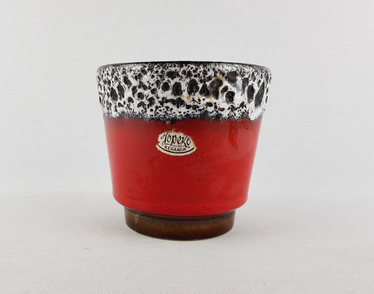 Vintage JOPEKO KERAMIK Red and Black Fat Lava Planter West German Pottery 1970s