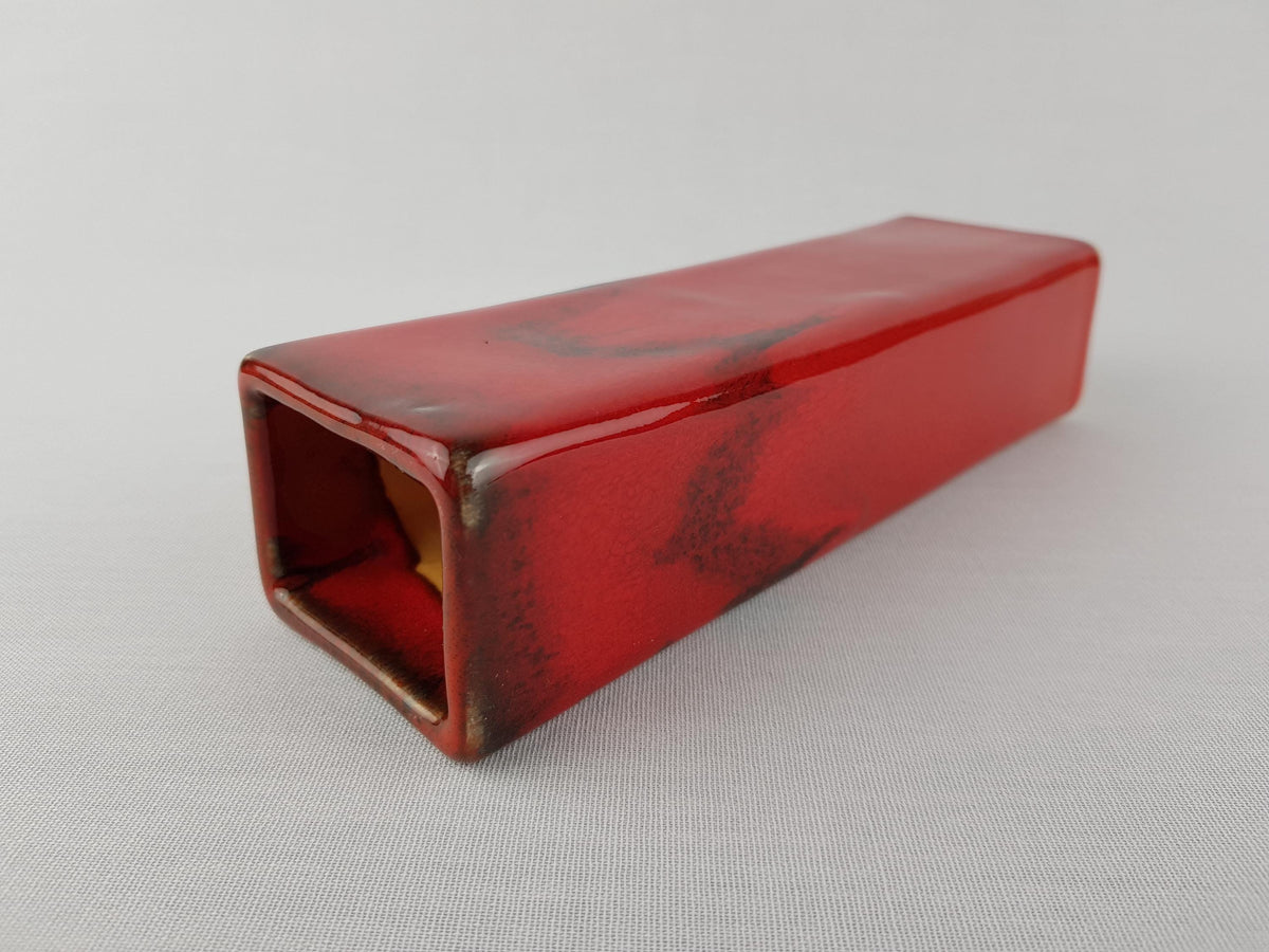Vintage SILBERDISTEL FAYENCEN Rectangular Red Vase West German Pottery 1970s
