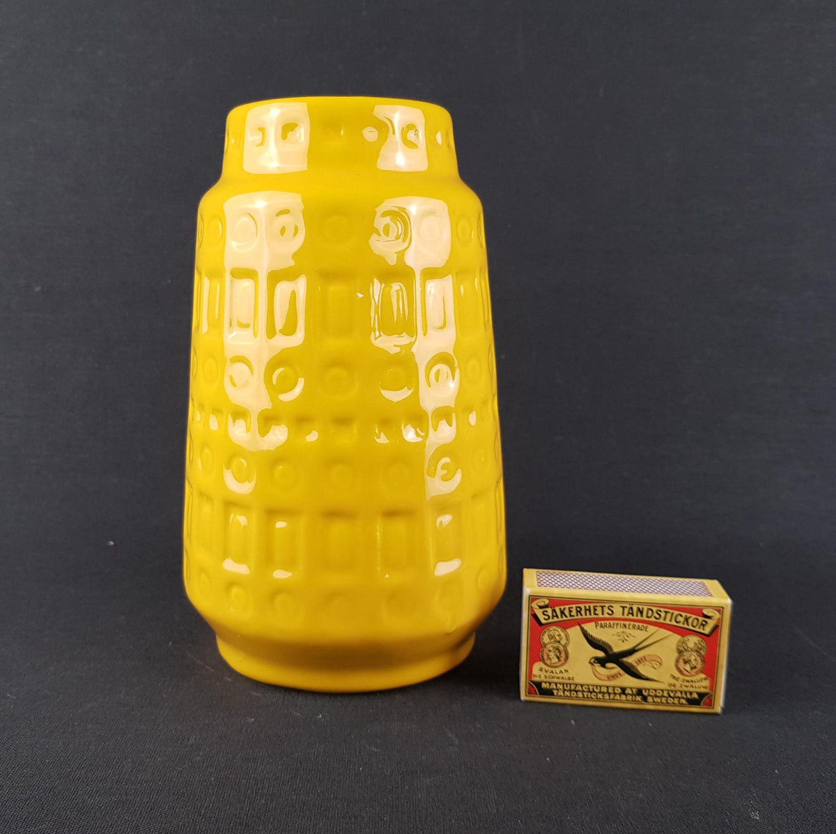 Vintage SCHEURICH KERAMIK Yellow Vase with Inka Decor 260 18 West German Pottery 1970s