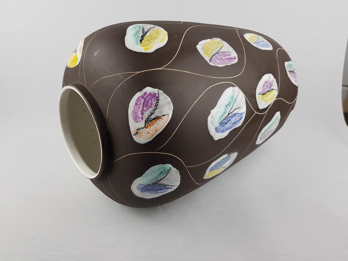 Large Vintage BAY KERAMIK Brown Floor Vase with Kongo Decor 543-40 West German Pottery 1959s