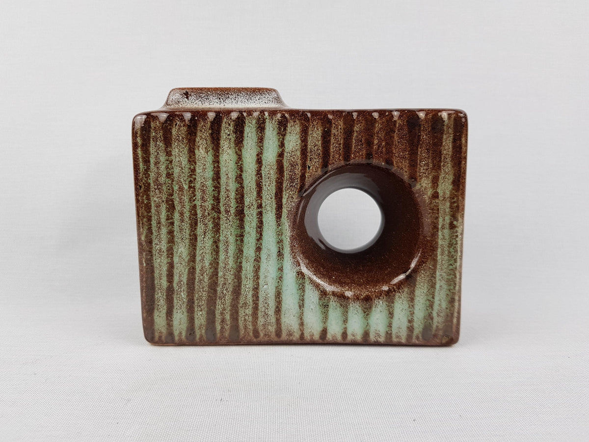 Vintage VEB HALDENSLEBEN Brown Green Chimney Vase 2904 East German Pottery 1960s