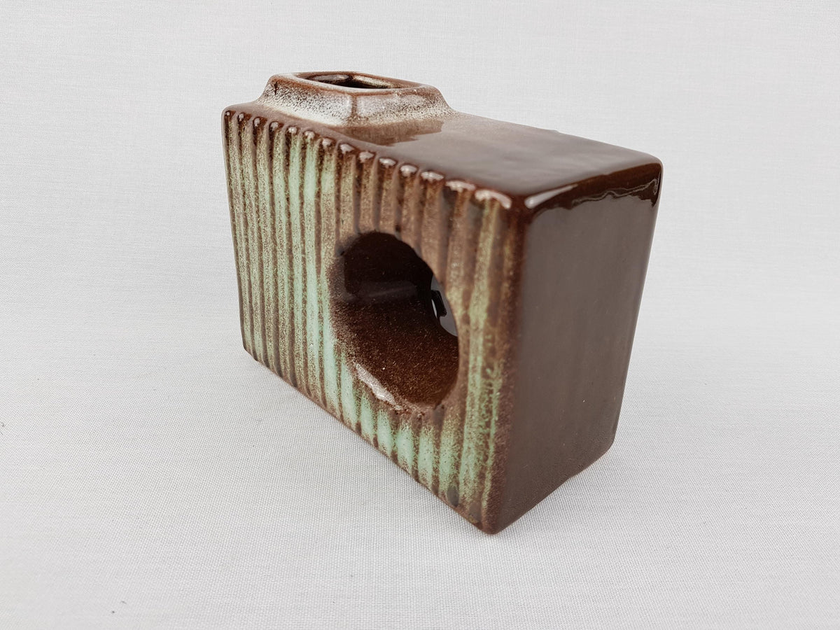 Vintage VEB HALDENSLEBEN Brown Green Chimney Vase 2904 East German Pottery 1960s