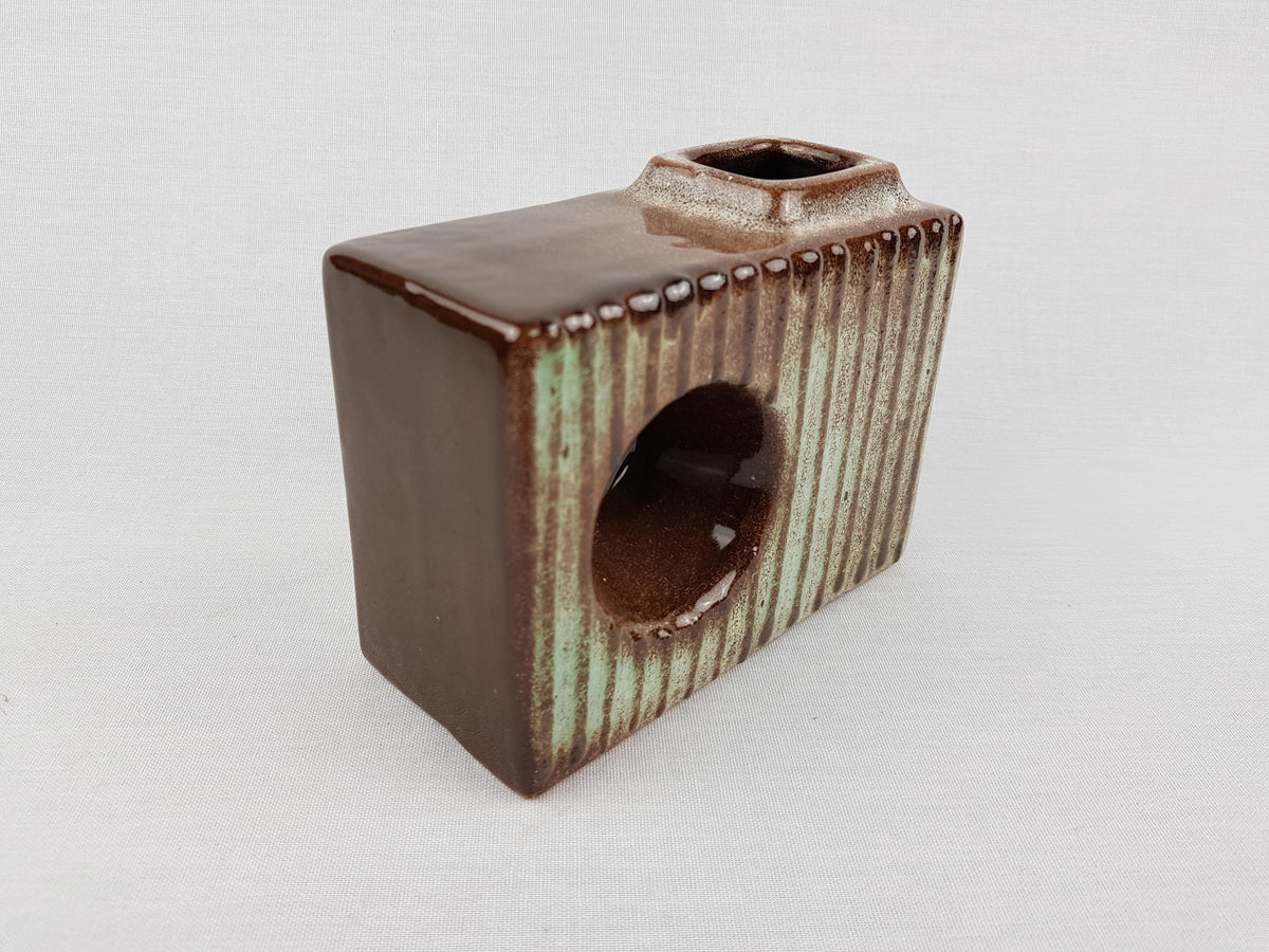 Vintage VEB HALDENSLEBEN Brown Green Chimney Vase 2904 East German Pottery 1960s