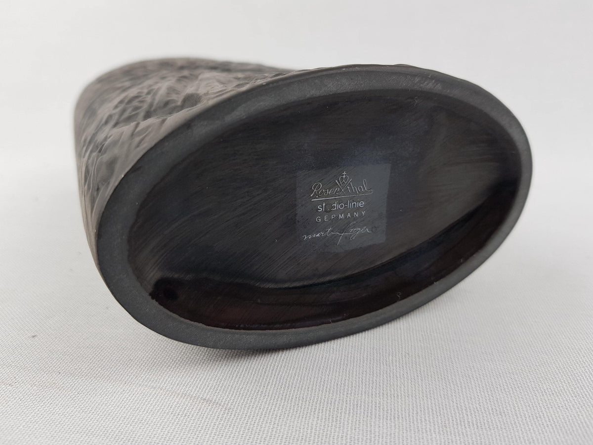 Rare Vintage ROSENTHAL Studio Linie Porcelaine Noire Relief Vase by Martin Freyer West Germany 1970s