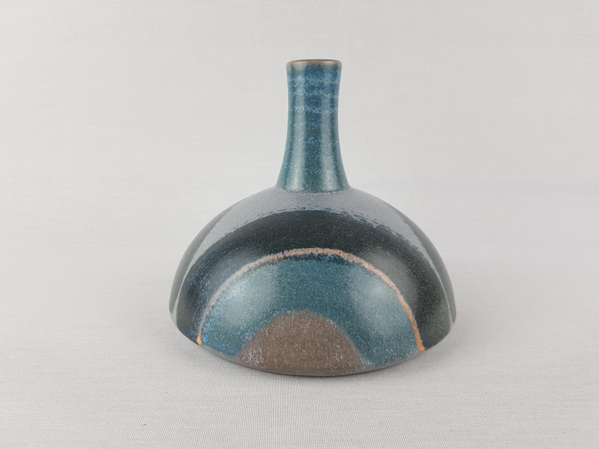 Vintage KMK (Keramik Manufaktur Kupfermühle) Blue and Grey vase with Blue Orlando Decor by Gisela Biomart 1970s