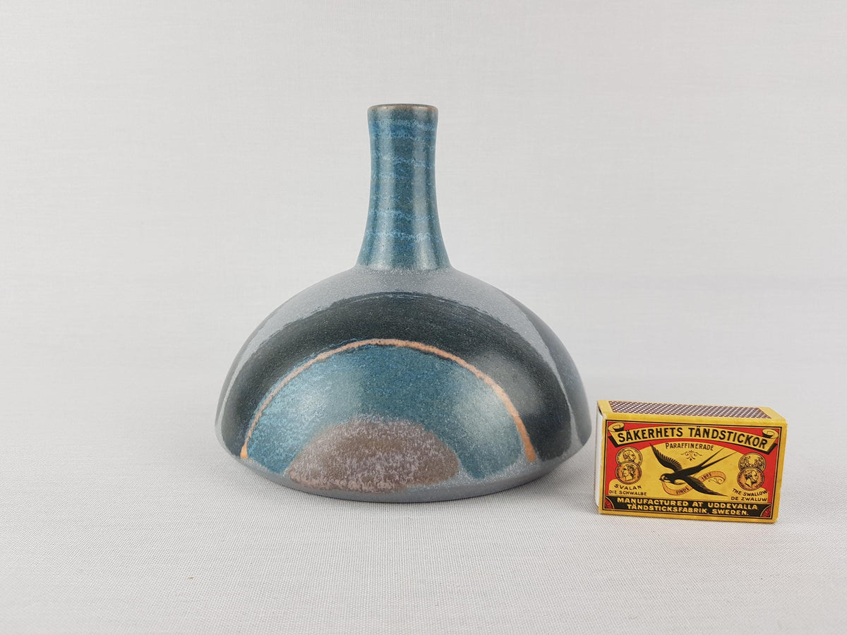 Vintage KMK (Keramik Manufaktur Kupfermühle) Blue and Grey vase with Blue Orlando Decor by Gisela Biomart 1970s