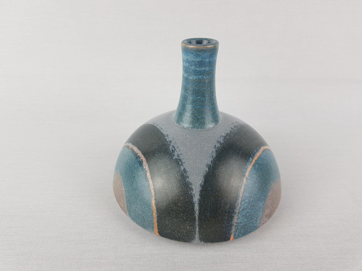 Vintage KMK (Keramik Manufaktur Kupfermühle) Blue and Grey vase with Blue Orlando Decor by Gisela Biomart 1970s