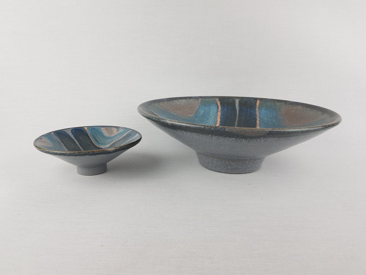Vintage KMK (Keramik Manufaktur Kupfermühle) Set of 2 Blue and Grey bowls with Blue Orlando Decor by Gisela Biomart 1970s