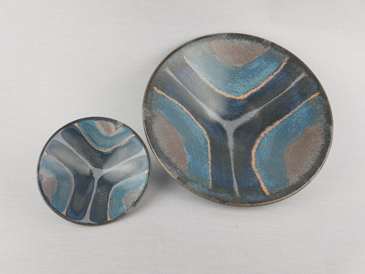 Vintage KMK (Keramik Manufaktur Kupfermühle) Set of 2 Blue and Grey bowls with Blue Orlando Decor by Gisela Biomart 1970s