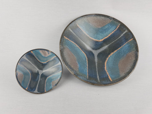 Vintage KMK (Keramik Manufaktur Kupfermühle) Set of 2 Blue and Grey bowls with Blue Orlando Decor by Gisela Biomart 1970s