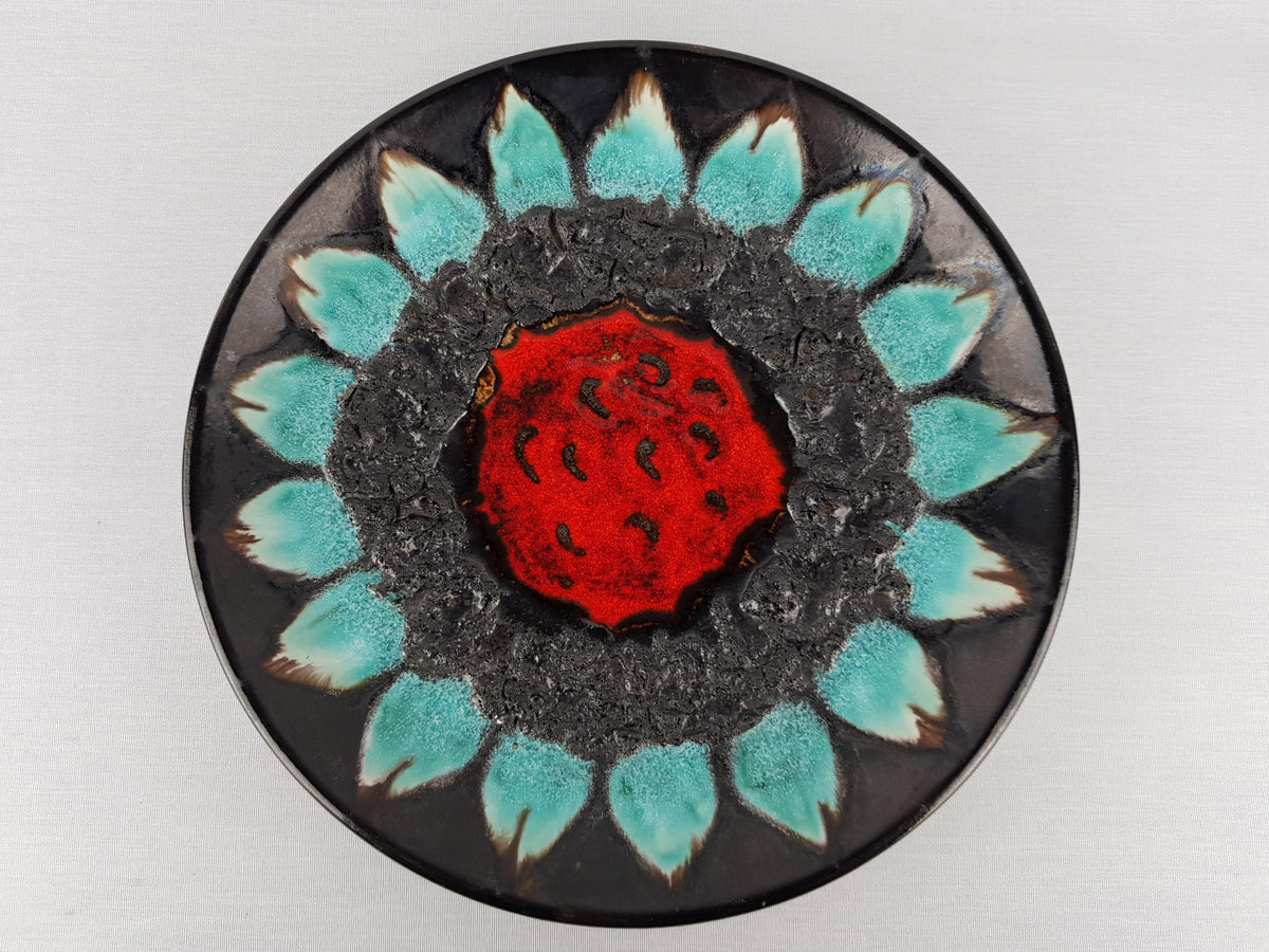 Vintage RUSCHA KERAMIK Fat Lava Wall Plate, Flower Decor 1970s