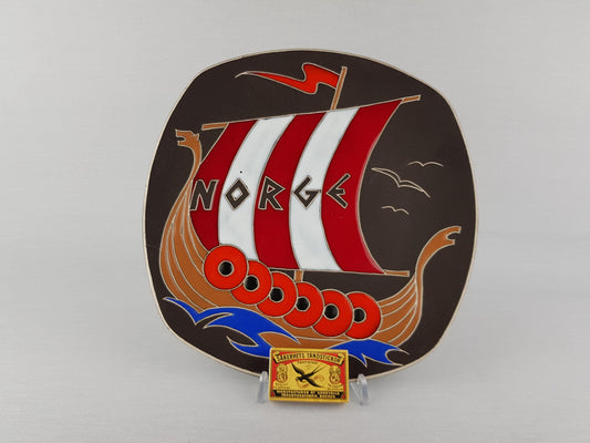 Vintage AWF Arnold Wiigs Fabrikker, Ceramic Wall Plate with Viking Ship 1008 Norway 1950s 1960s