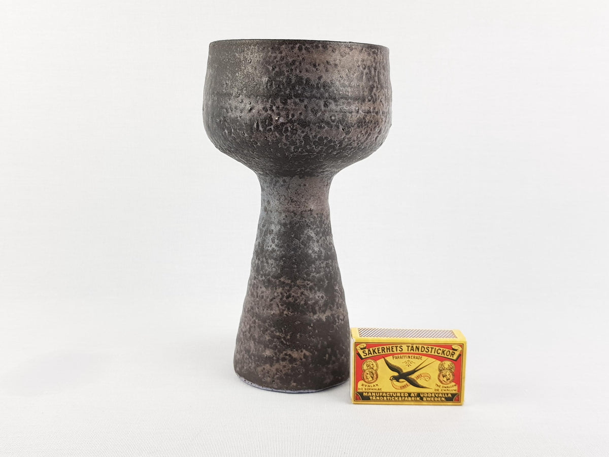 Vintage MOBACH Black and Purple Goblet Vase from Dutch Studio Pottery 1970s