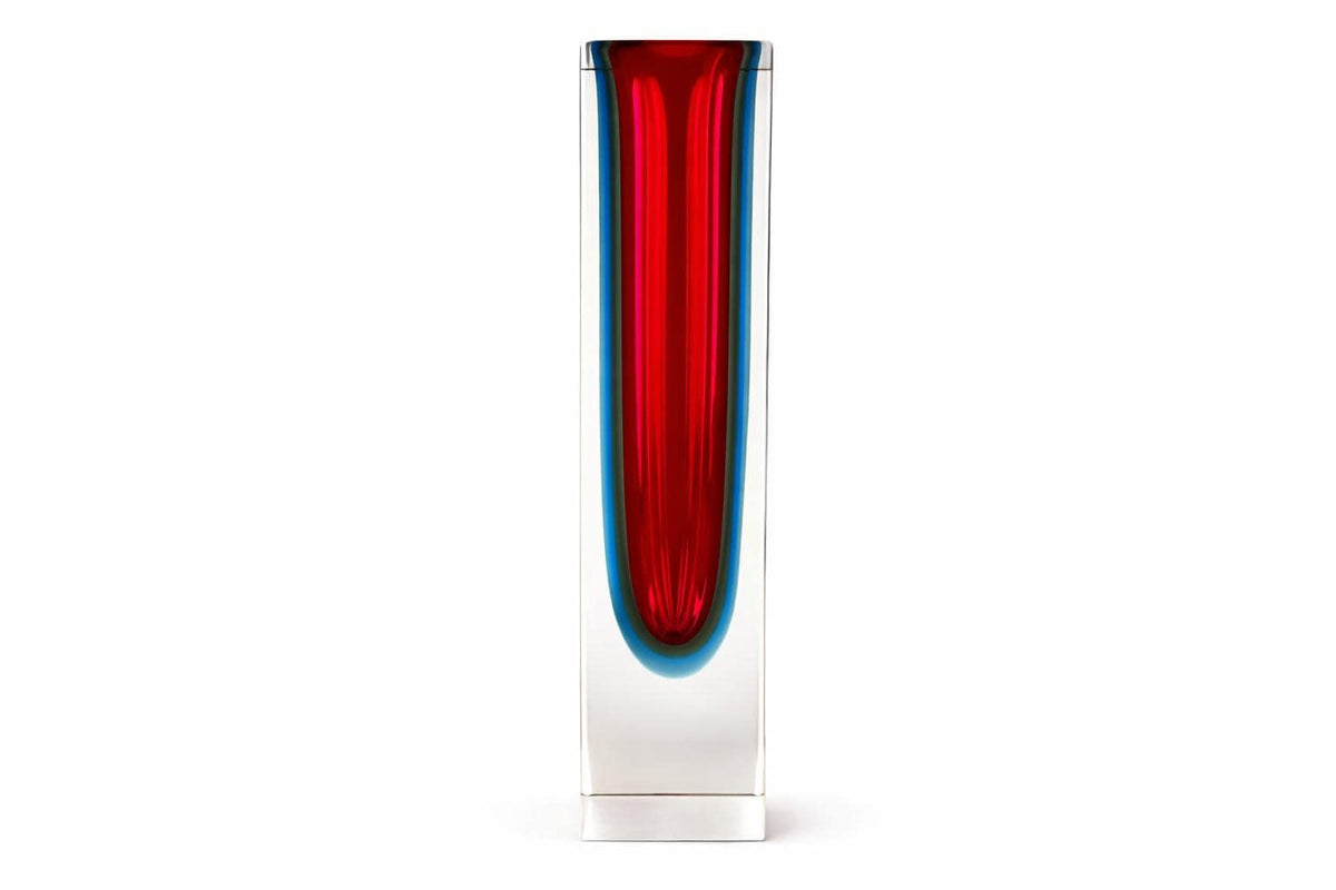 Tall Vintage MURANO SOMMERSO GLASS Red and Yellow Prism Vase by Flavio Poli for Alessandro Mandruzzatto Italian Art Glass 1960-70s
