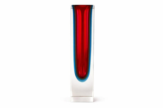 Tall Vintage MURANO SOMMERSO GLASS Red and Yellow Prism Vase by Flavio Poli for Alessandro Mandruzzatto Italian Art Glass 1960-70s
