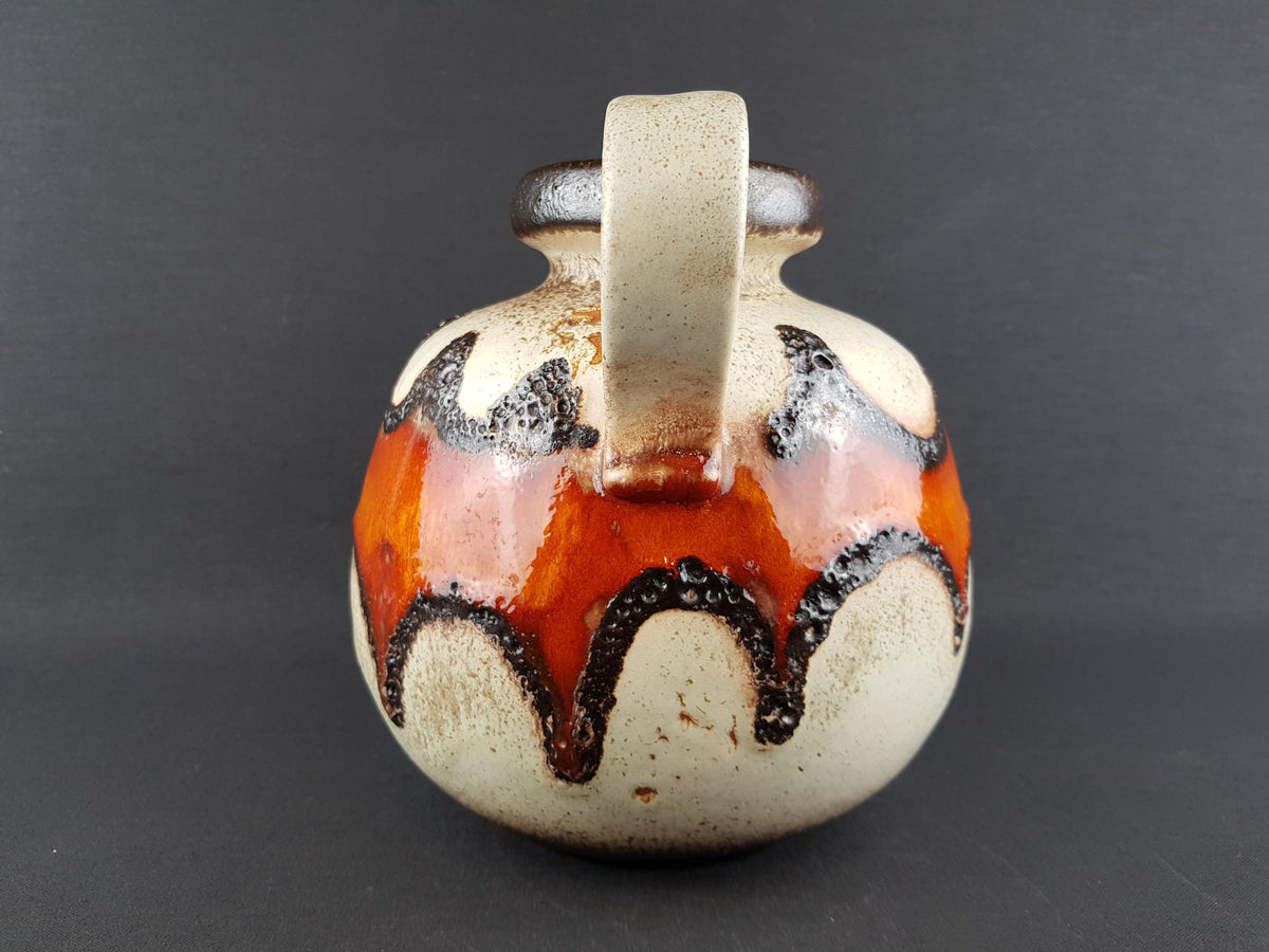 Vintage SCHEURICH KERAMIK Handled Beige, Orange, Yellow and Black Fat Lava CERAMOS Vase with 484 21 West Geman Pottery 1970s
