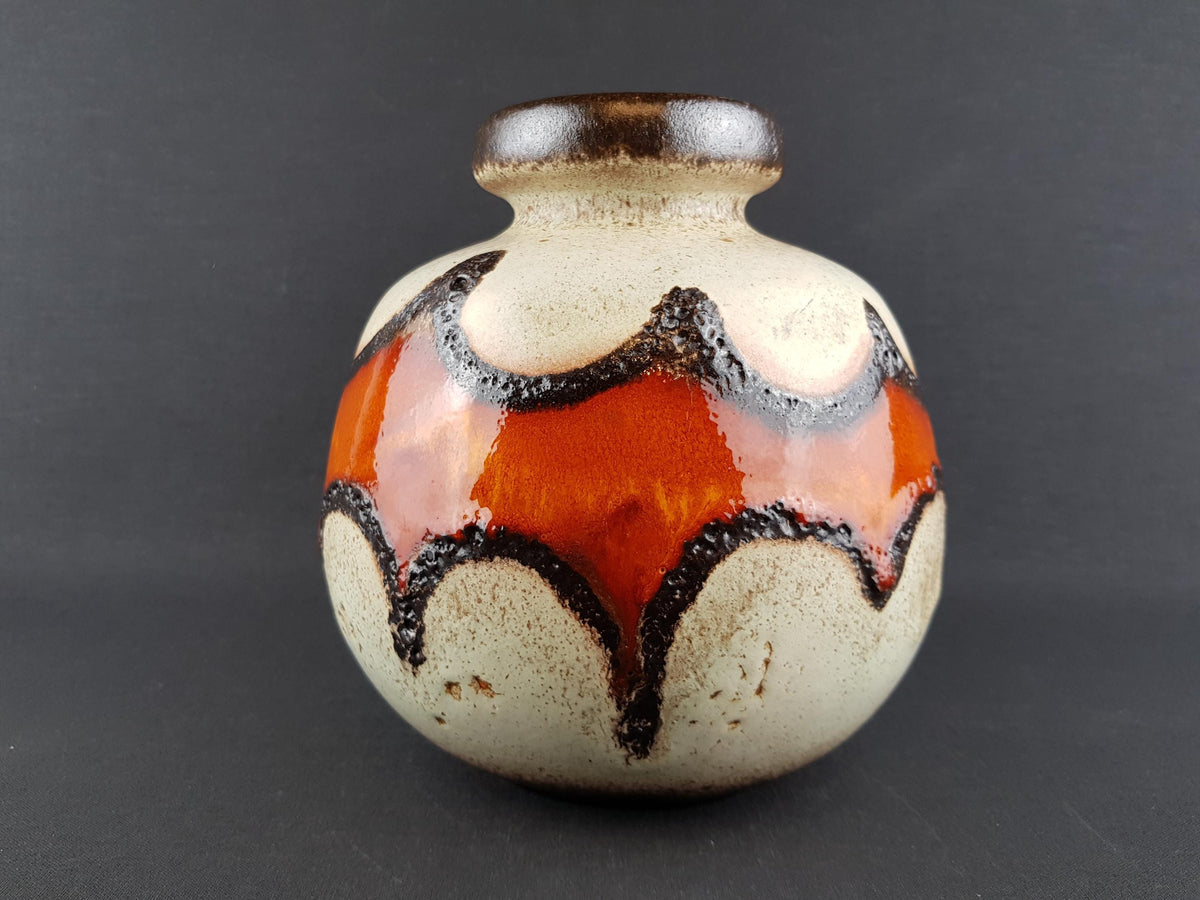 Vintage SCHEURICH KERAMIK Handled Beige, Orange, Yellow and Black Fat Lava CERAMOS Vase with 484 21 West Geman Pottery 1970s