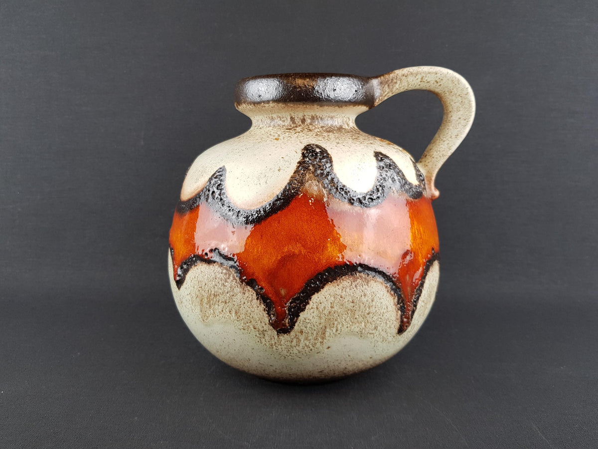 Vintage SCHEURICH KERAMIK Handled Beige, Orange, Yellow and Black Fat Lava CERAMOS Vase with 484 21 West Geman Pottery 1970s