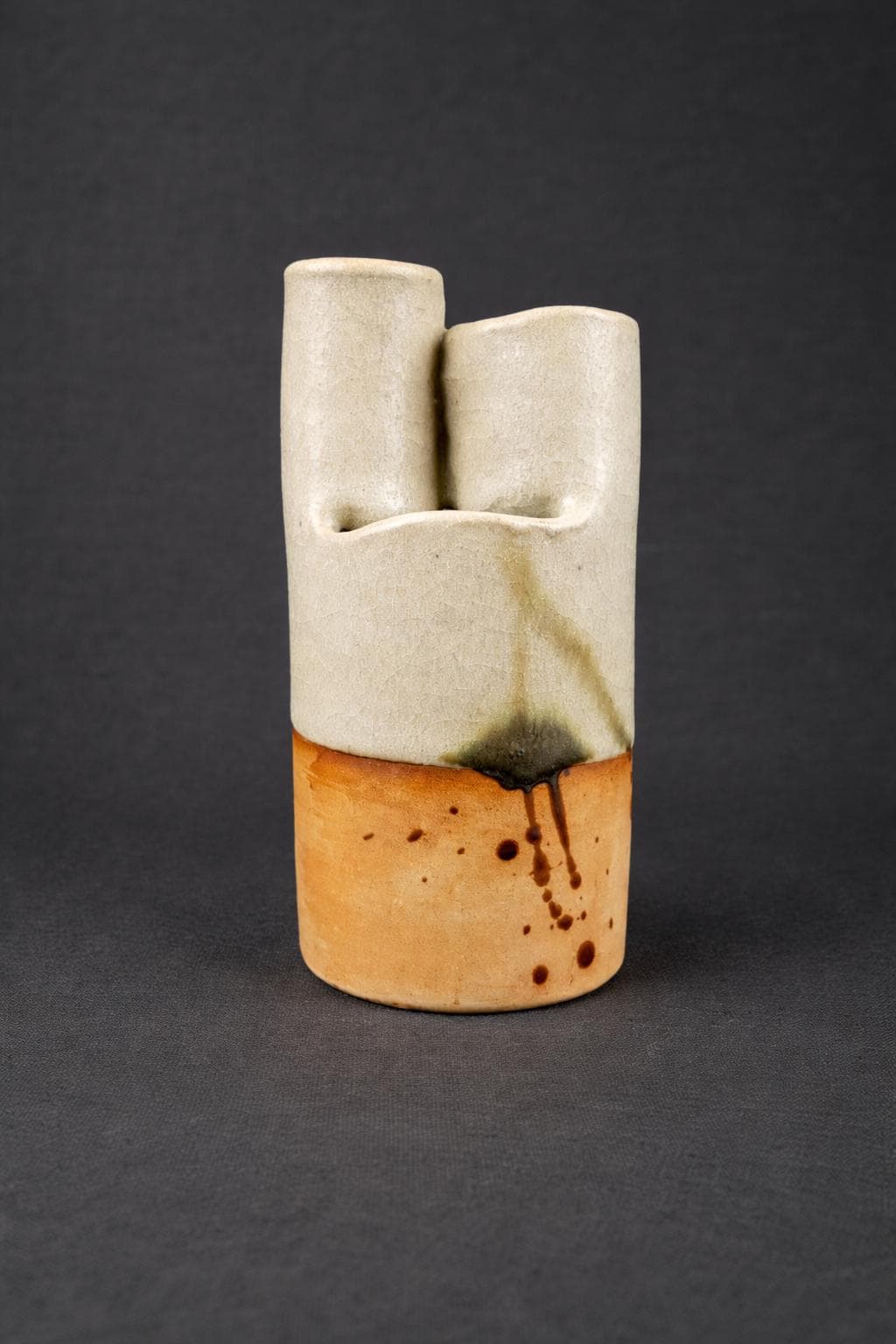 Vintage POTERIE LA COLOMBE Brown and Beige Vase 1950s Vallauris France