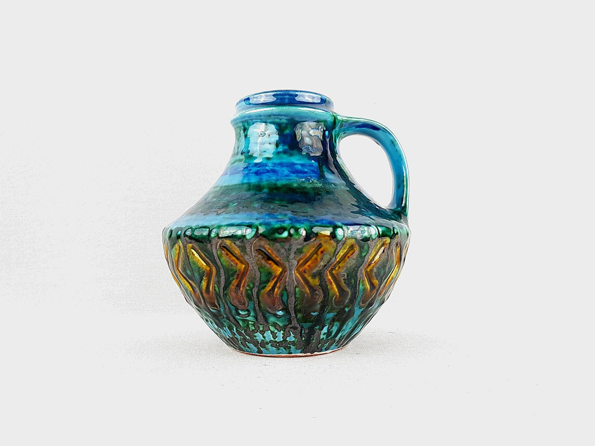 Vintage CARSTENS TÖNNIESHOF KERAMIK Blue and Yellow Vase Reliefserie Keltoi 42-15 West German Pottery 1968s