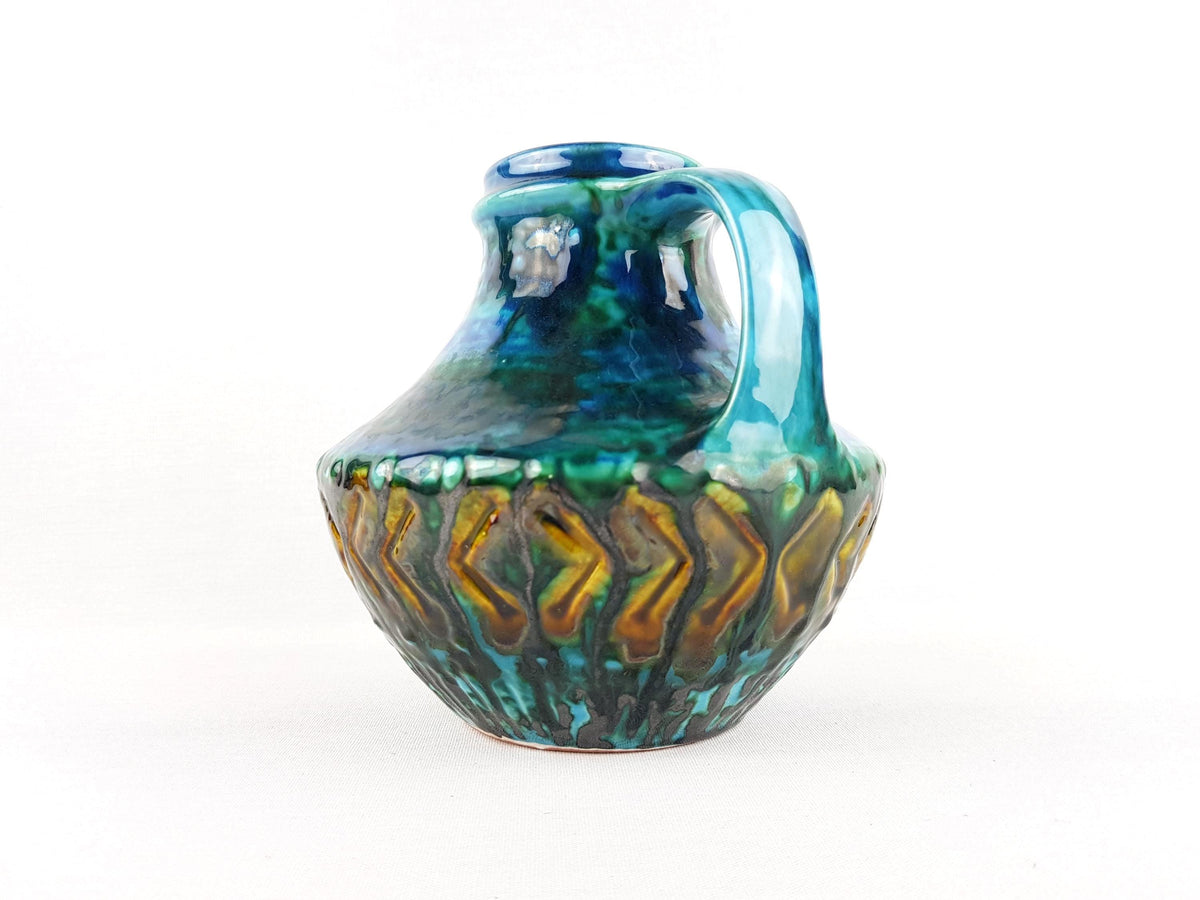 Vintage CARSTENS TÖNNIESHOF KERAMIK Blue and Yellow Vase Reliefserie Keltoi 42-15 West German Pottery 1968s