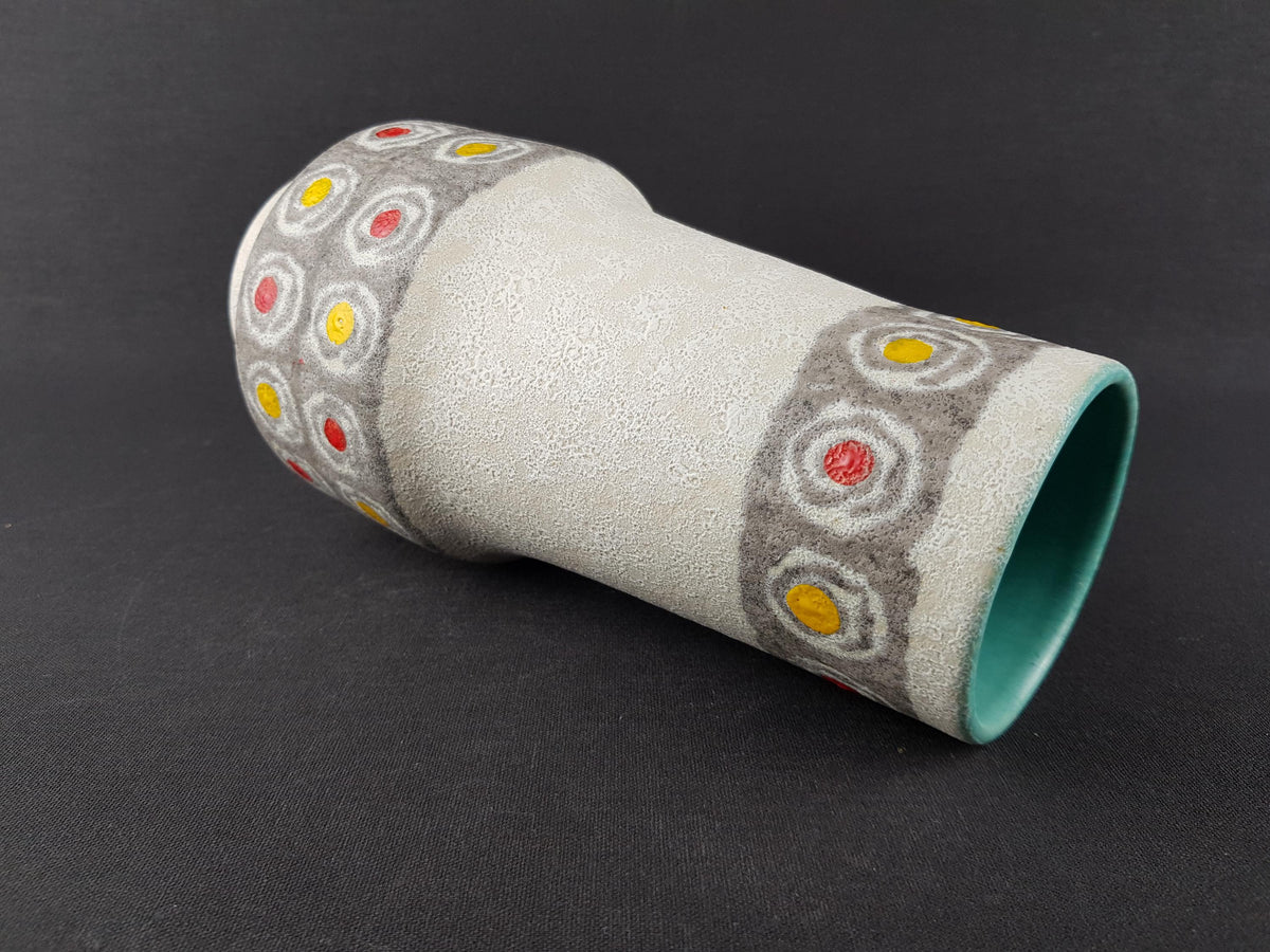Vintage JASBA KERAMIK Beige Vase with Circle Decor 1960-70 West German Pottery