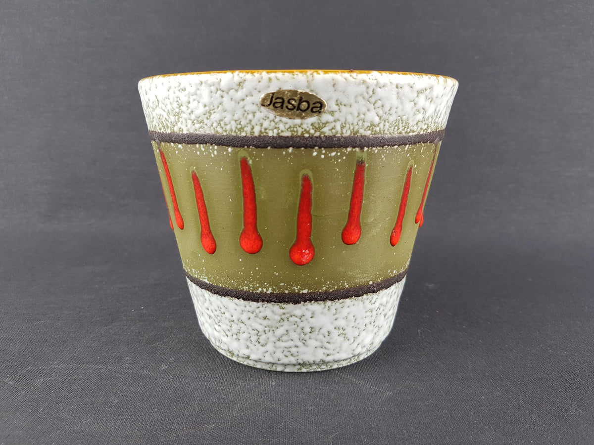 Vintage JASBA KERAMIK Green Planter with Red Drips West German Pottery 1970s