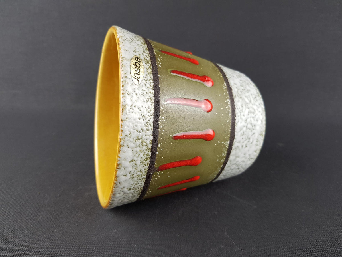 Vintage JASBA KERAMIK Green Planter with Red Drips West German Pottery 1970s